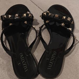 Valentino Black Sandals with Gold Accents